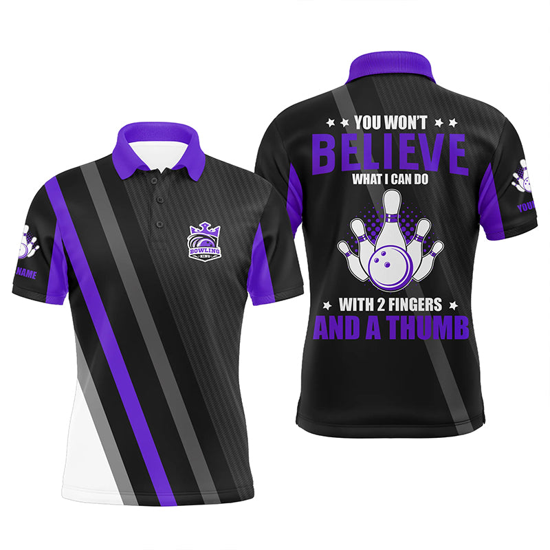 Purple & black Mens bowling shirts Custom you won't believe what I can do with 2 fingers and a thumb NQS8839