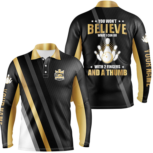 Gold & black Mens bowling shirts Custom you won't believe what I can do with 2 fingers and a thumb NQS8840