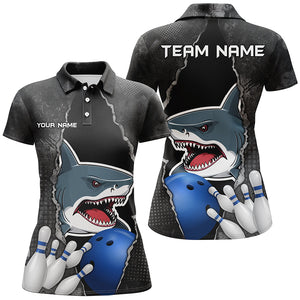 Shark grunge pattern Custom Women Bowling Polo, Quarter Zip Shirts Shark Bowling Team Jerseys Outfits NQS8841