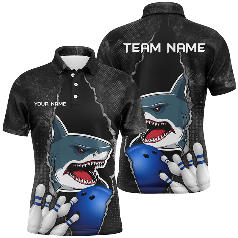 Shark grunge pattern Custom Men Bowling Polo, Quarter Zip Shirts Shark Bowling Team Jerseys Outfits NQS8841