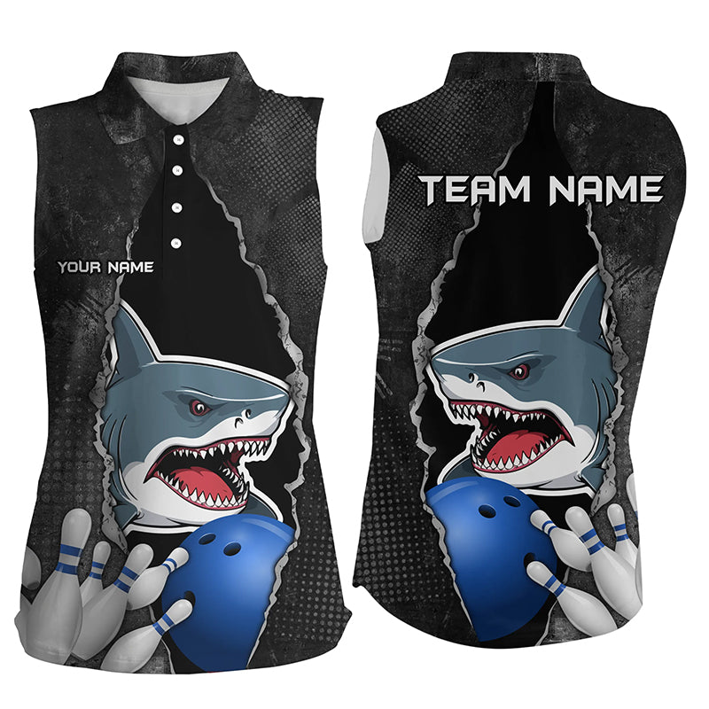 Shark grunge pattern Custom Womens Sleeveless Polo Shirts Shark Bowling Team Jerseys Outfits NQS8841