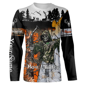 Bow Hunter Skull Orange and white tree Camo Deer Hunting Customize name 3D All over print shirts NQS666