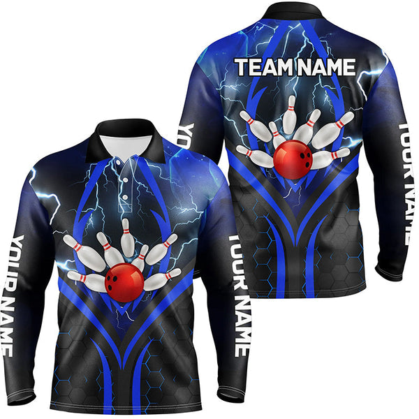 Blue Lightning Thunder Custom Bowling Team Shirts Men Bowling League Jerseys Bowler Outfit NQS8416