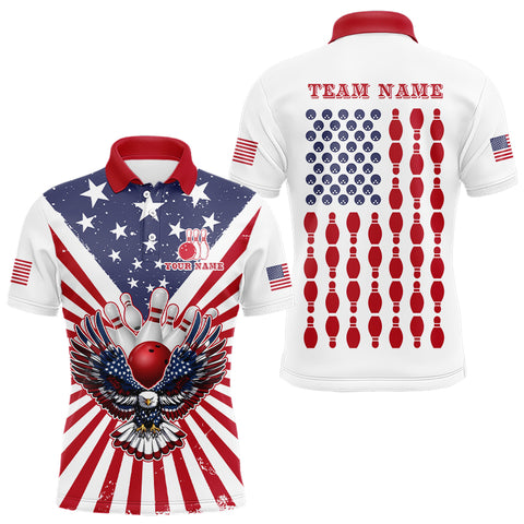 Red, White and Blue American Flag Eagle Bowling Shirts For Men Custom Patriotic Bowling Team Jersey NQS9117