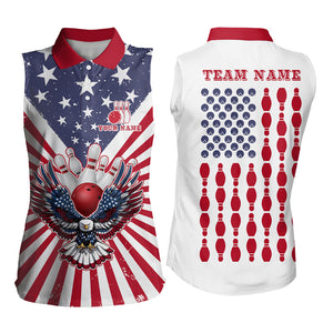 Red, White and Blue American Flag Eagle Bowling Sleeveless Polos Custom Patriotic Bowling Team Jersey NQS9117