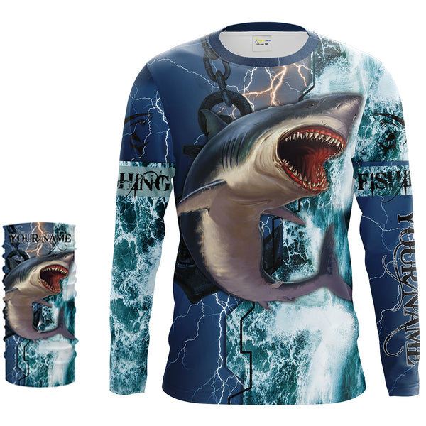 Shark Fishing ocean blue camo fishing Customize Name UV protection UPF 30+ long sleeves fishing shirts NQS2020