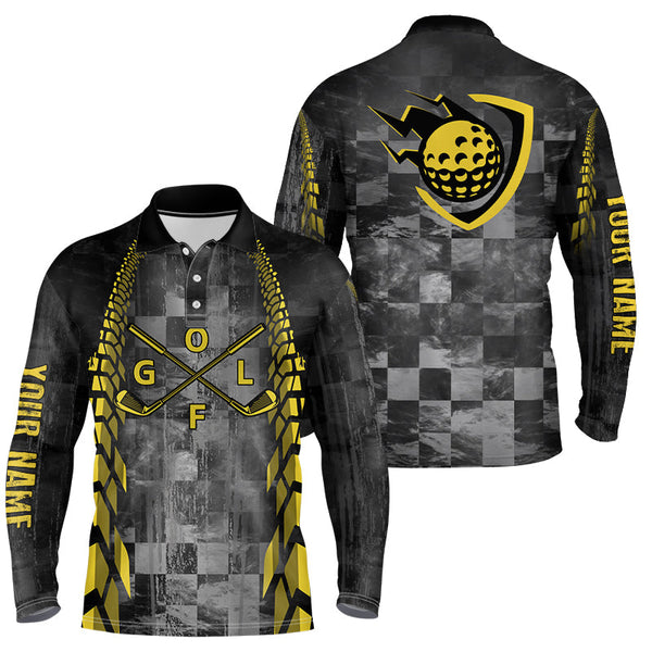 Mens Golf polo shirts custom name black racing yellow pattern golf clubs golf outfit men NQS6095