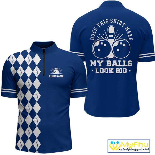 Funny blue and white argyle retro Bowling Shirt for men Custom Does this shirt make my balls look big NQS10610