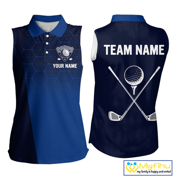 Blue Pattern Women sleeveless polo shirt custom Team name golf outfit for ladies, unique golf gifts NQS9874