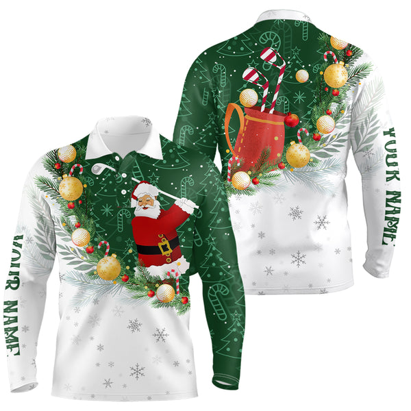 Santa Playing Golf Christmas Pattern Mens Golf Polo Shirt Custom Golf Outfit For Men Golf Gifts NQS8207