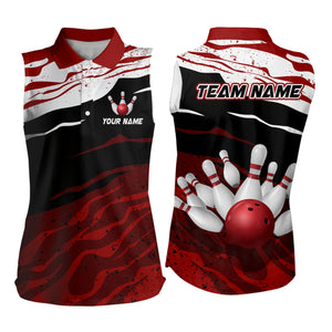 Red, white and black camo Custom Bowling Sleeveless Polo Shirt, Bowling Team Jersey Gift For Bowler NQS9149