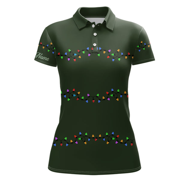 Green Christmas light Womens golf polo shirts custom Womens christmas golf shirt, Xmas golf tops NQS6833