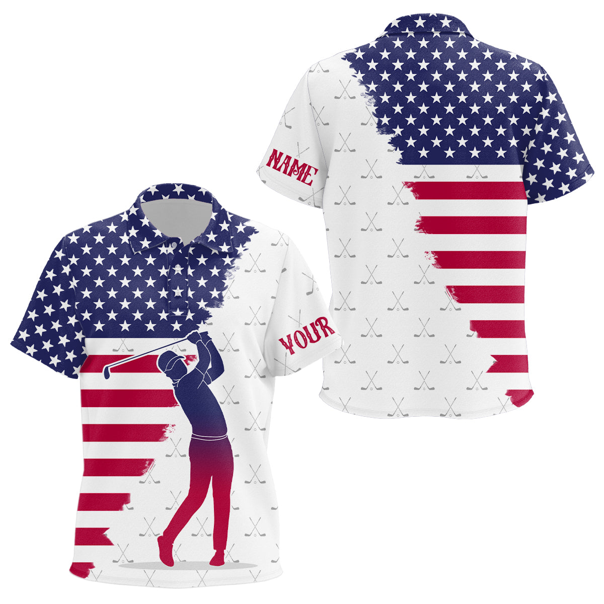 Red, White & Blue American Flag Kid Golf Polo Shirts Custom patriotic golf attire for Kid NQS9203