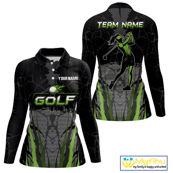 Black Camo Womens golf polo shirts custom golf attire for ladies, golfing gifts | Green NQS9995