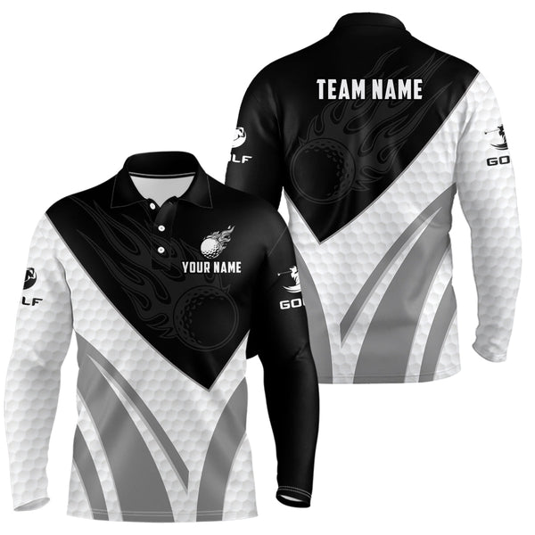Black and white Men golf polo shirts custom golf ball fire mens printed golf shirts NQS7063