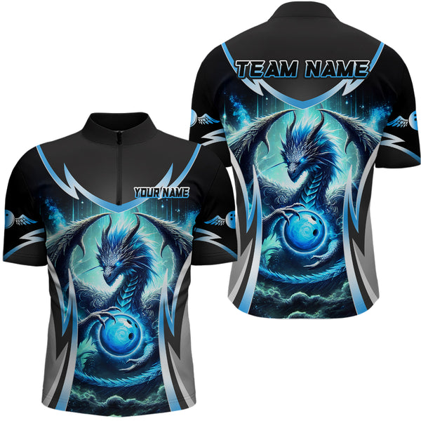 Blue Lightning Dragon Bowling shirts for Men Custom team bowling jerseys, gifts for bowler NQS9272