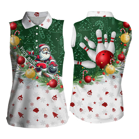 Christmas Santa Playing Bowling Sleeveless Polo shirt  Custom Christmas Team Bowling Jerseys NQS9068