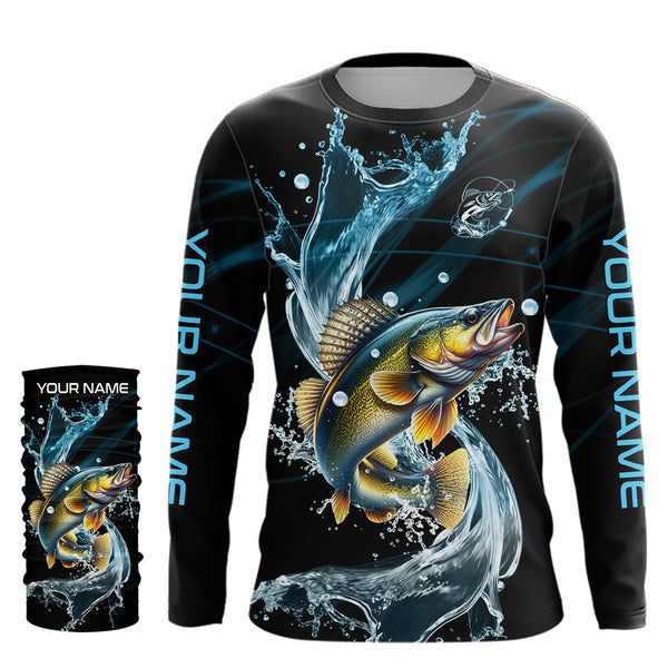 Walleye fishing blue water Custom performance long sleeve fishing shirts, Walleye fishing jerseys NQS9093