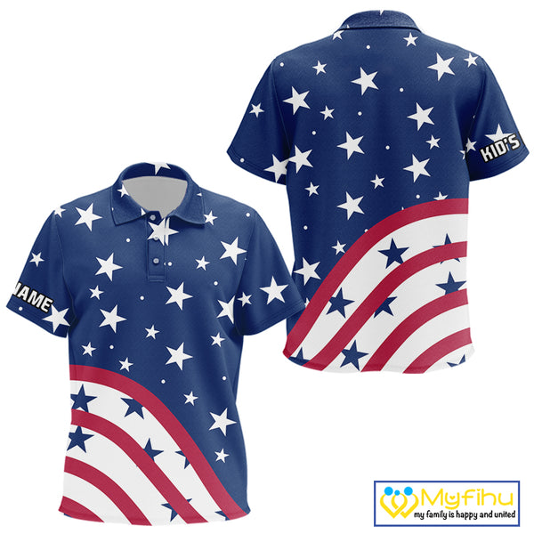 Red, White & Blue stars pattern Kid golf polo shirts Custom American Flag patriotic Kid golf top NQS10138
