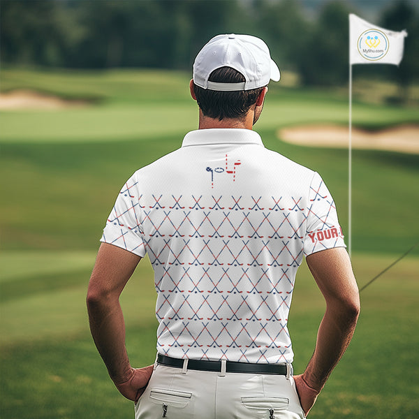 Red, White and Blue golf clubs pattern Men golf polo shirt Custom Patriotic golf outfits for men NQS10198