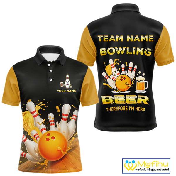 Bowling & Beer therefore i'm here custom funny Bowling shirts for Men, Bowling team apparel NQS10274