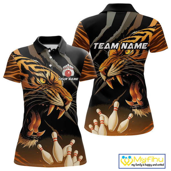 Tiger Bowling Polo, Quarter Zip shirts For Women custom bowling team jersey, bowling uniform NQS10338