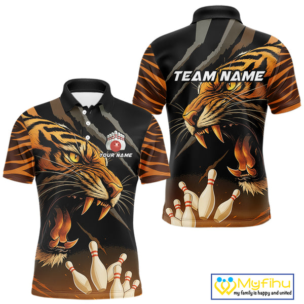 Tiger Bowling Polo, Quarter Zip shirts For Men custom bowling team jersey, bowling uniform NQS10338