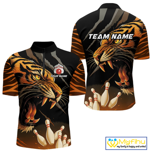 Tiger Bowling Polo, Quarter Zip shirts For Men custom bowling team jersey, bowling uniform NQS10338