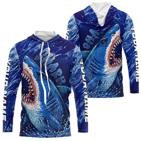 Blue Ocean Sea camo angry Shark fishing UV Protection shirts custom name Shark fishing jerseys NQS10419
