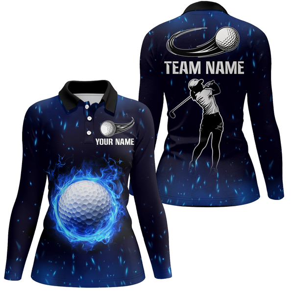 Blue Flame Golf Ball Women Golf Polo Shirts custom team ladies golf apparel, golf gifts for women NQS9244