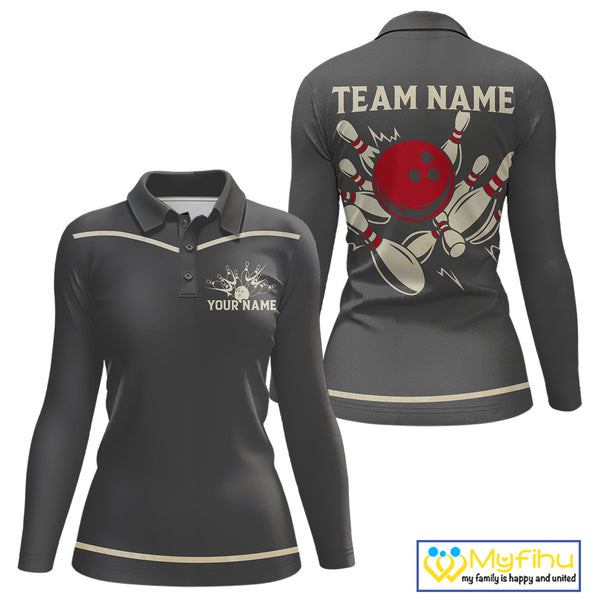 Custom Retro Bowling Polo, Quarter Zip Shirt for Women Personalized Vintage Team Bowling Jersey NQS10505