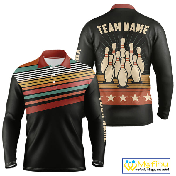 Retro Bowling Polo, Quarter Zip Shirt for Men Custom Vintage Team Bowling Jersey, Gift For Bowlers NQS10567