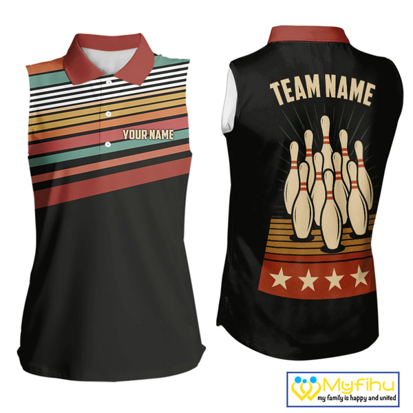 Retro Bowling Sleeveless Polo shirt Custom Vintage Team Bowling Jerseys, Gift For Bowlers NQS10567