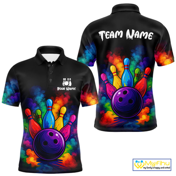 Custom Colorful Smoke Bowling Polo, Quarter Zip Shirt for Men, Bowling Uniform Team Bowling Jerseys NQS10647