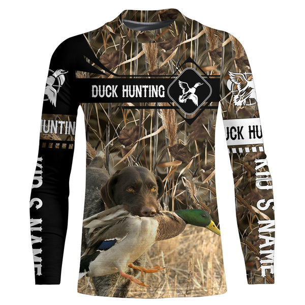 Duck Hunting with German Wirehaired Pointer waterfowl camo Shirts, Personalized Duck Hunting Gifts FSD3726