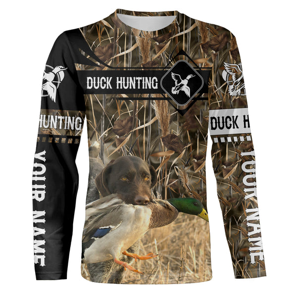 Duck Hunting with German Wirehaired Pointer waterfowl camo Shirts, Personalized Duck Hunting Gifts FSD3726