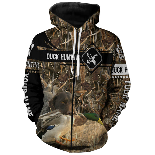 Duck Hunting with German Wirehaired Pointer waterfowl camo Shirts, Personalized Duck Hunting Gifts FSD3726