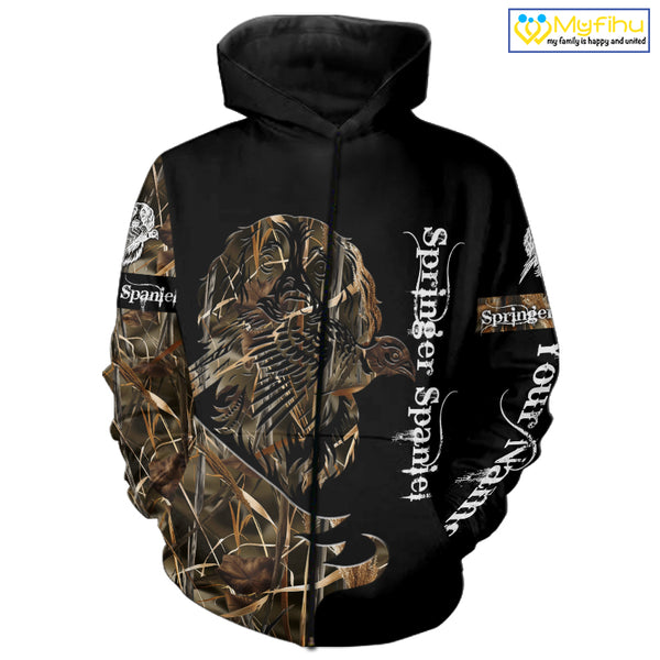 English Springer Spaniel Bird Hunting Dog Camo Custom Name Shirts for Hunter FSD4694