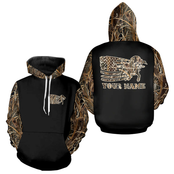 Duck Hunting American Flag Waterfowl Camo Custom Name Shirts for Duck Hunter FSD4696