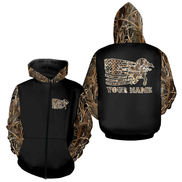 Duck Hunting American Flag Waterfowl Camo Custom Name Shirts for Duck Hunter FSD4696