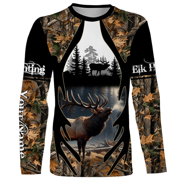 Best Elk Hunting Camouflage Custom Name Shirts for Hunters, Personalized Hunting Shirts FSD1812