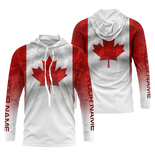 Canadian Flag Performance Shirts, Custom Name Canada Fishing water wave UV Protection shirts for Fisherman FSD4145