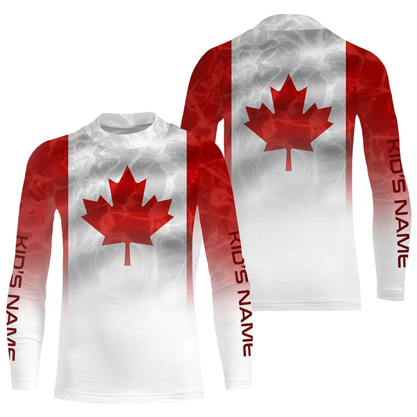 Canadian Flag Performance Shirts, Custom Name Canada Fishing water wave UV Protection shirts for Fisherman FSD4145