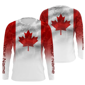 Canadian Flag Performance Shirts, Custom Name Canada Fishing water wave UV Protection shirts for Fisherman FSD4145