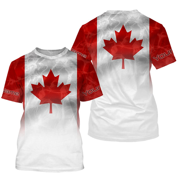 Canadian Flag Performance Shirts, Custom Name Canada Fishing water wave UV Protection shirts for Fisherman FSD4145