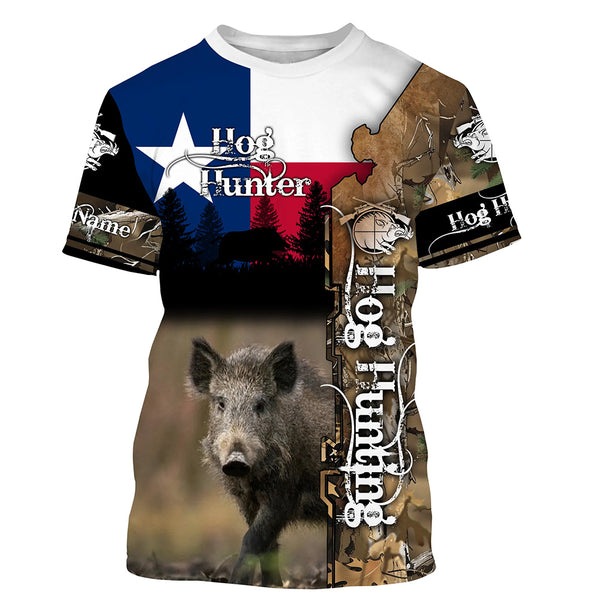 Wild Hog Hunting Texas Flag Camo Custom Name Shirts, TX Hog hunting shirt for hunter FSD332