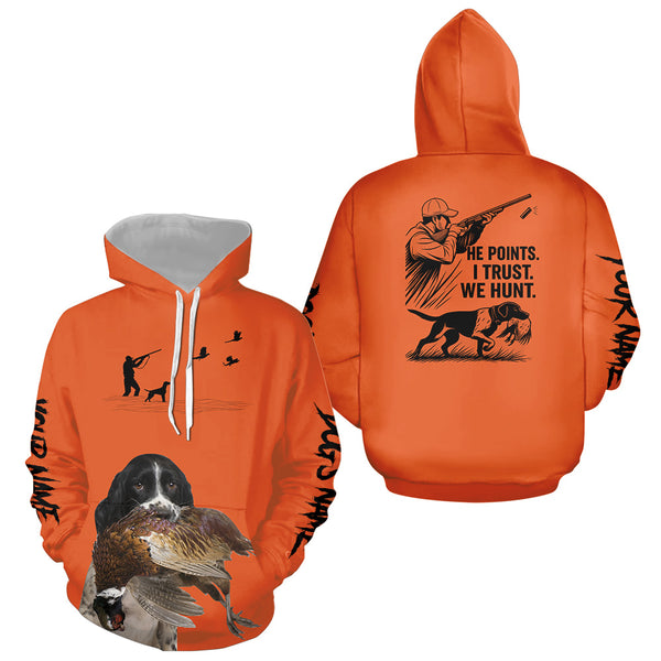 English Springer Spaniel Dog Pheasant Hunting Custom Name Orange Shirts FSD4733