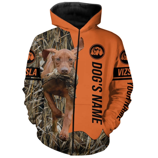 Vizsla Hunting Dog Customized Name Zip Up Hoodie Shirt for Hunters FSD4078