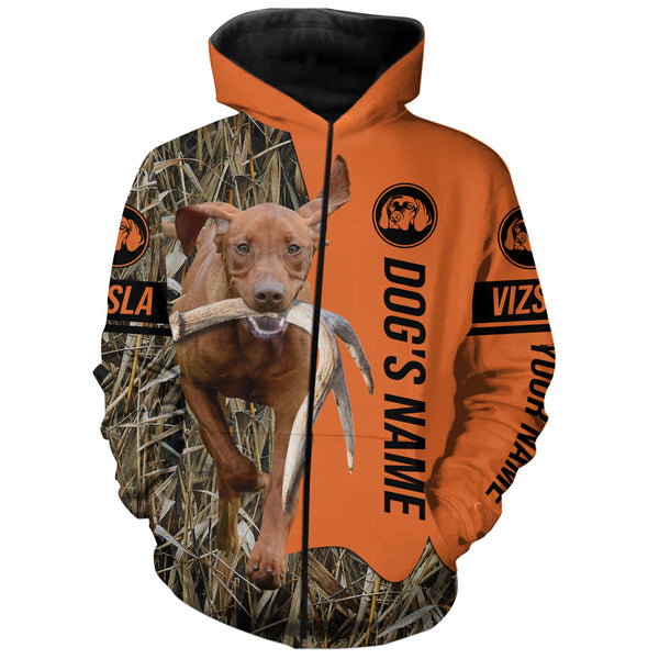 Vizsla Hunting Dog Customized Name Zip Up Hoodie Shirt for Hunters FSD4078