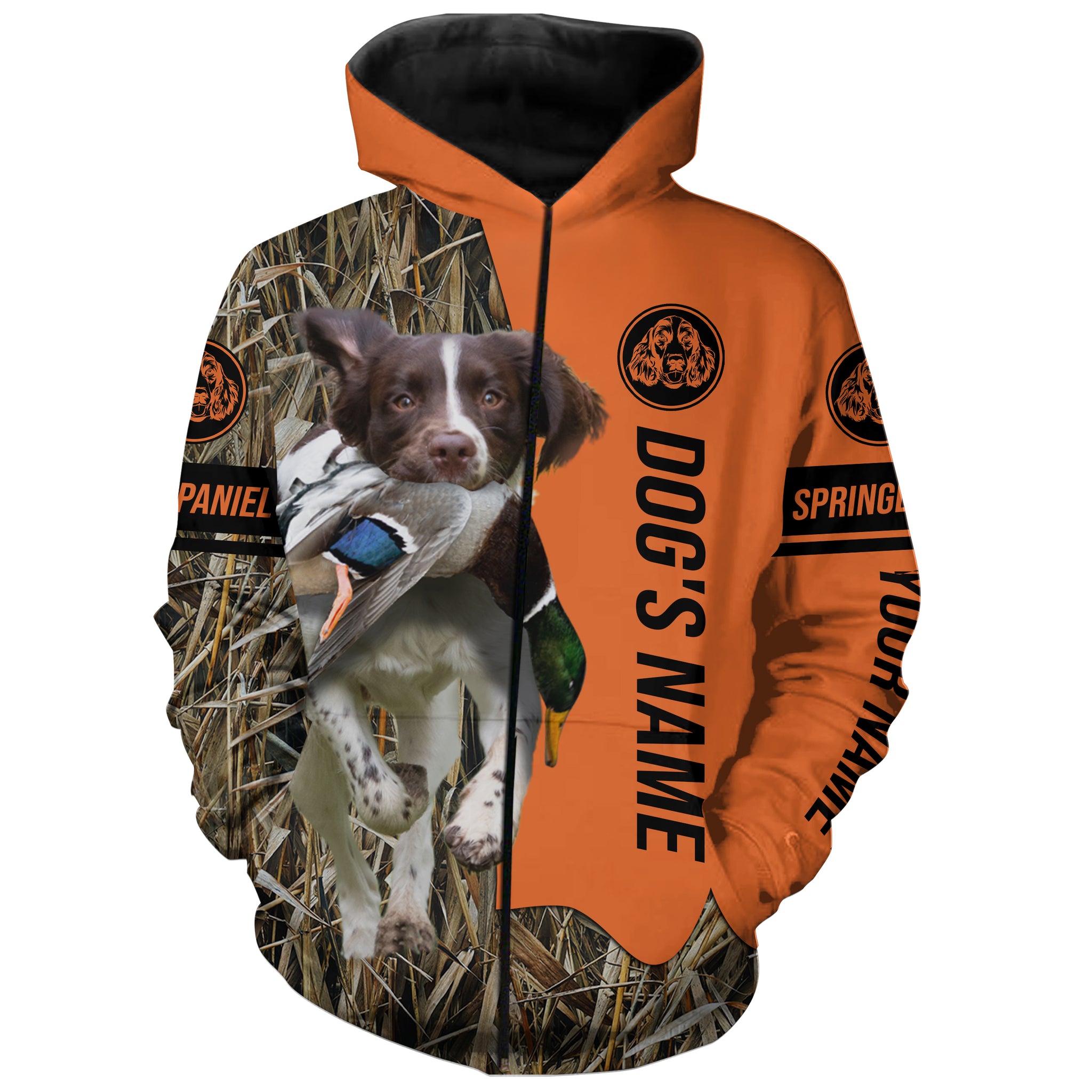 English Springer Spaniel Hunting Dog Customized Name Zip Up Hoodie Shirt FSD4079